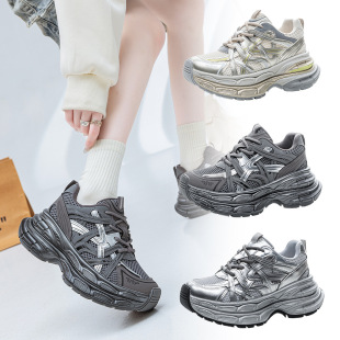 Kaal*Jia 2025 Spring New Thick-Soled Heightening Retro Dad Shoes Women's Casual Shoes Sports Shoes Women's Shoes