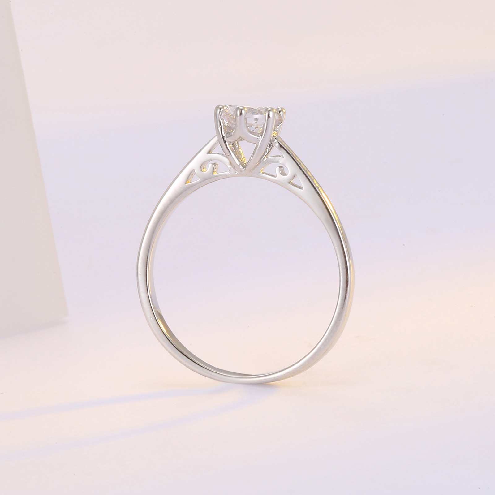 Platinum-plated 30 minutes 50 minutes small diamond ring six-claw single diamond ring simulation diamond ring proposal ring gift jewelry