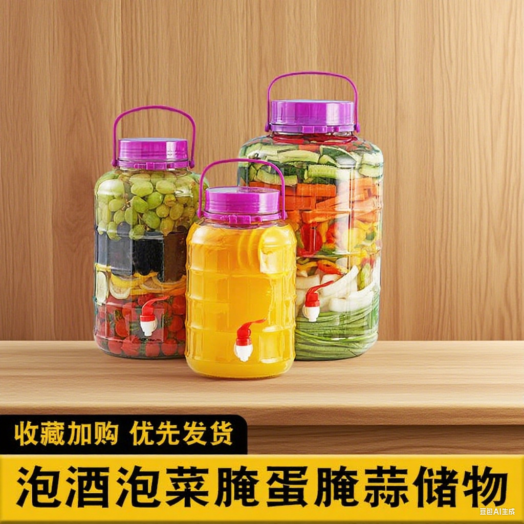 新代发】泡酒专用罐带龙头泡菜坛子腌咸菜家用瓶子加厚密封储物罐