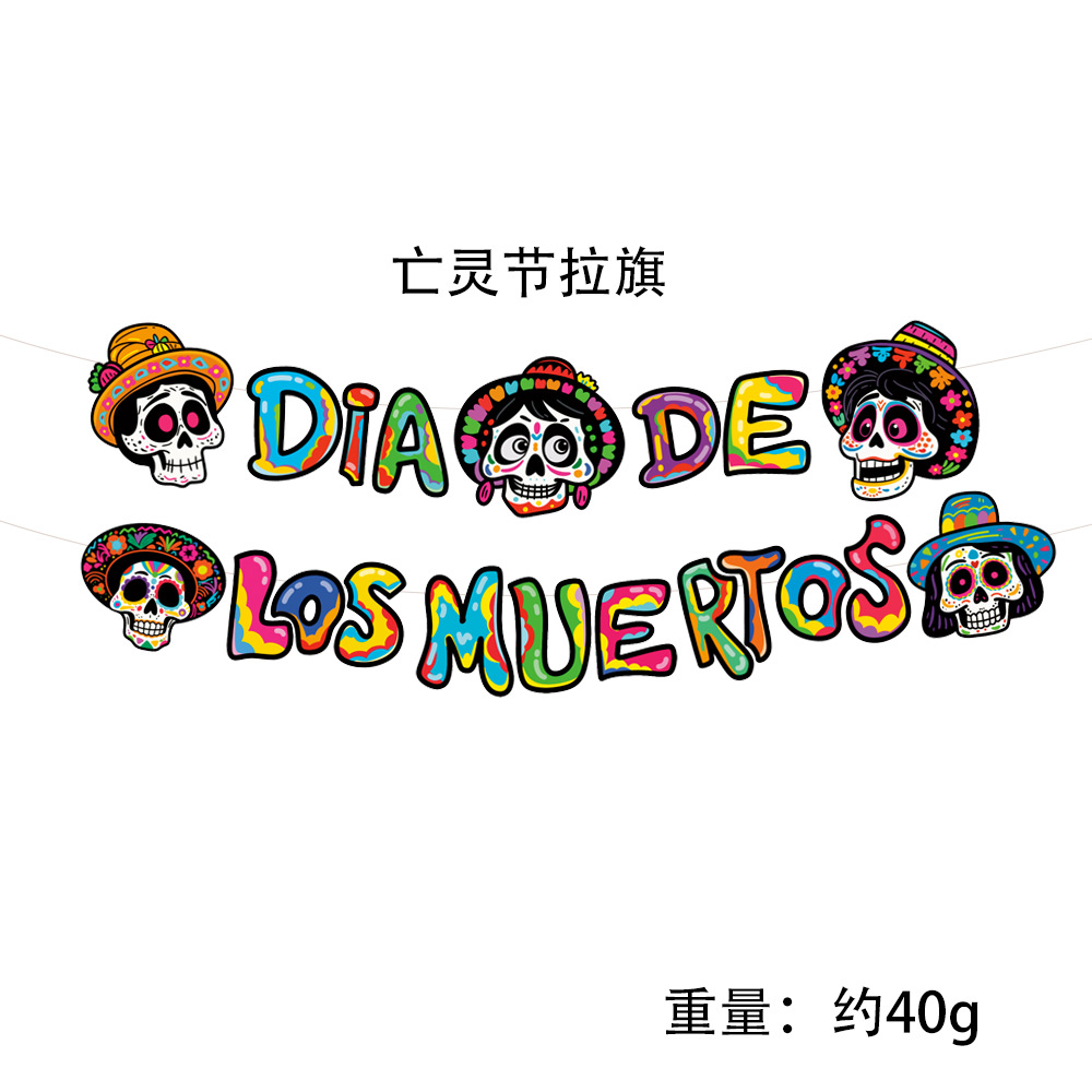 Día de los muertos Bandera de pull Bandera de pull triangular Decoración transfronteriza Escena de decoración Productos de papel Bandera colgante Decoración de fiesta al por mayor