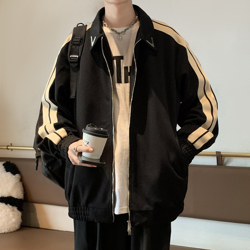 New side ribbon jacket men's fashion brand spring and autumn casual couple's zipper Harajuku style loose jacket