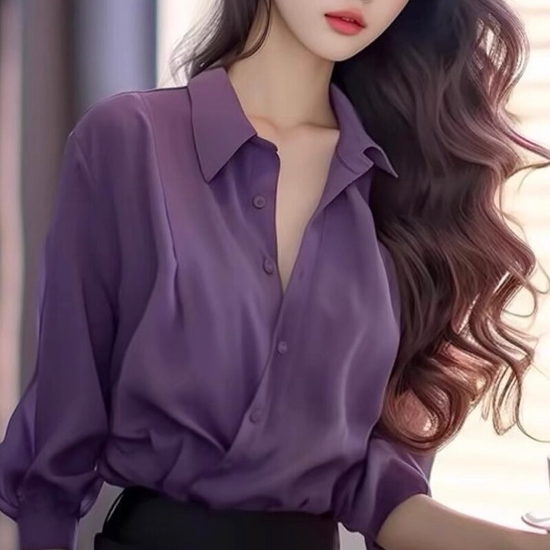 Spring and summer new high-end sense foreign-style noble shirt unique chic academic purple shirt blouse