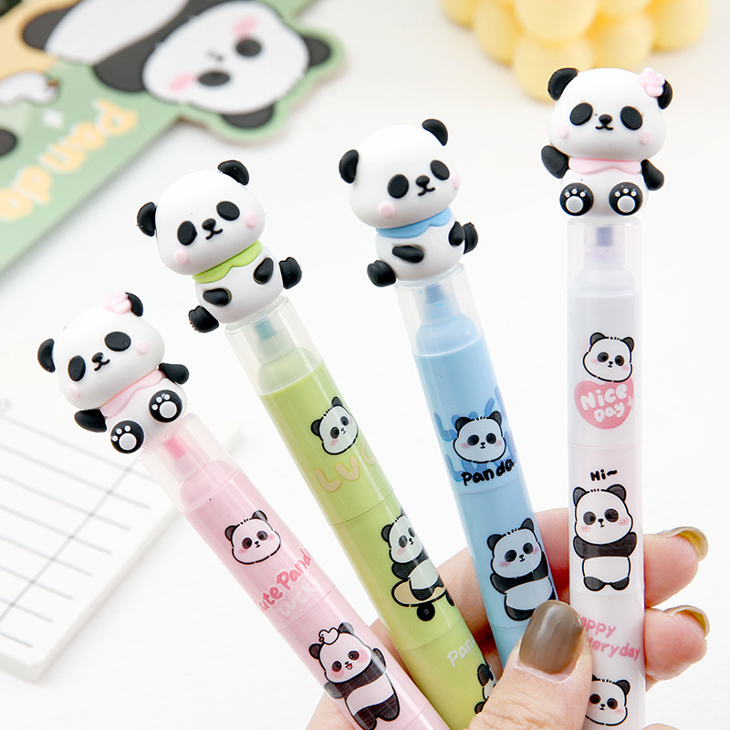 El resaltador de tres colores con forma de Panda creativa se puede empalmar pluma de marcado de cabeza oblicua de estudiante pluma de marcado pluma de graffiti pluma de cuenta de mano