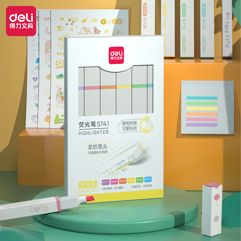 Deli resaltador marcador fluorescente clave, los estudiantes marcan con una cabeza suave de color, resaltador de macaron de color claro