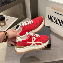 欧洲站2025学院风阿甘鞋女休闲真皮厚底ins潮红色跑步百搭运动鞋