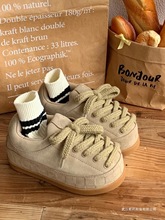 王嘉尔同款胖丁真皮面包鞋女2025秋新款休闲运动厚底增高阿甘板鞋