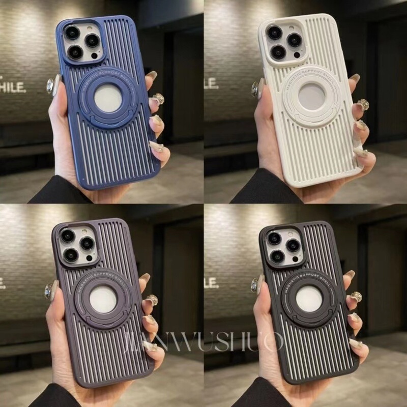 iPhone15 Pro Max対応、ローラー付き放熱スマホケース、Apple 13用インビジブルスタンド、中空磁気吸着保護カバー|undefined