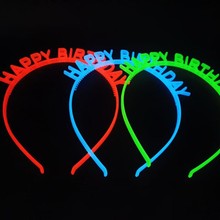 一手货源HAPPY BIRTHDAY夜光款生日快乐塑料发箍独角兽头箍批发
