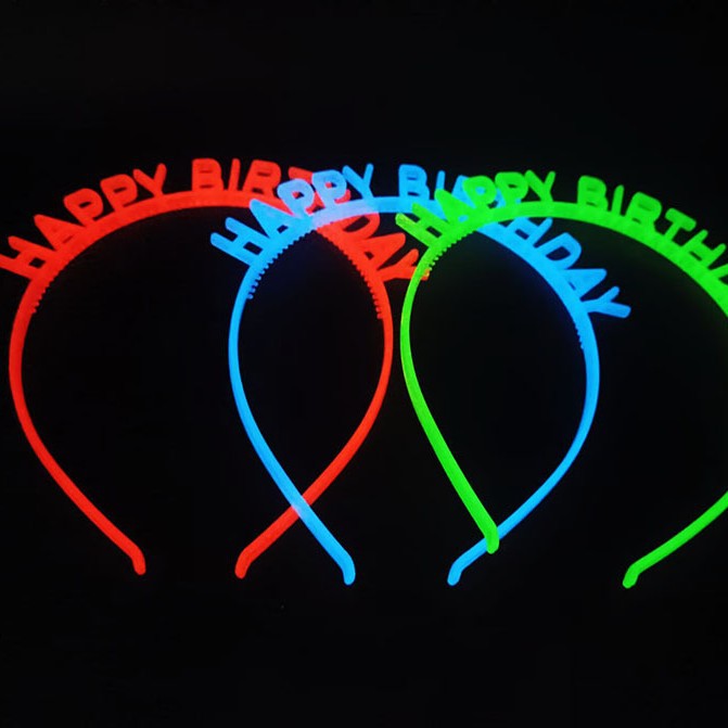 一手货源HAPPY BIRTHDAY夜光款生日快乐塑料发箍独角兽头箍批发