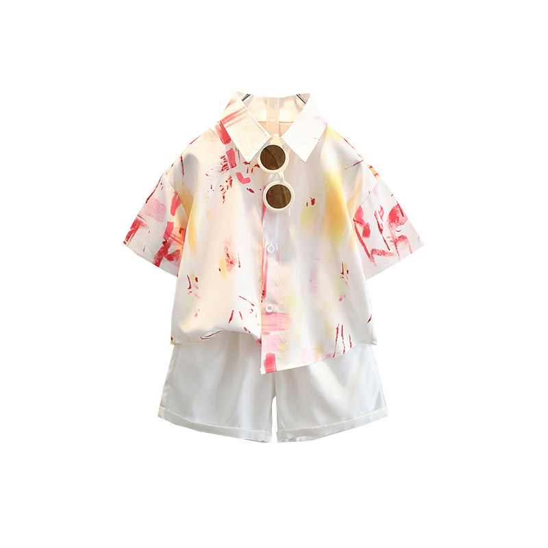 7831 Ropa para niños Camisa de manga corta para niños Traje fino de verano Camisa de moda para bebés Pantalones blancos de manga corta Traje de dos piezas