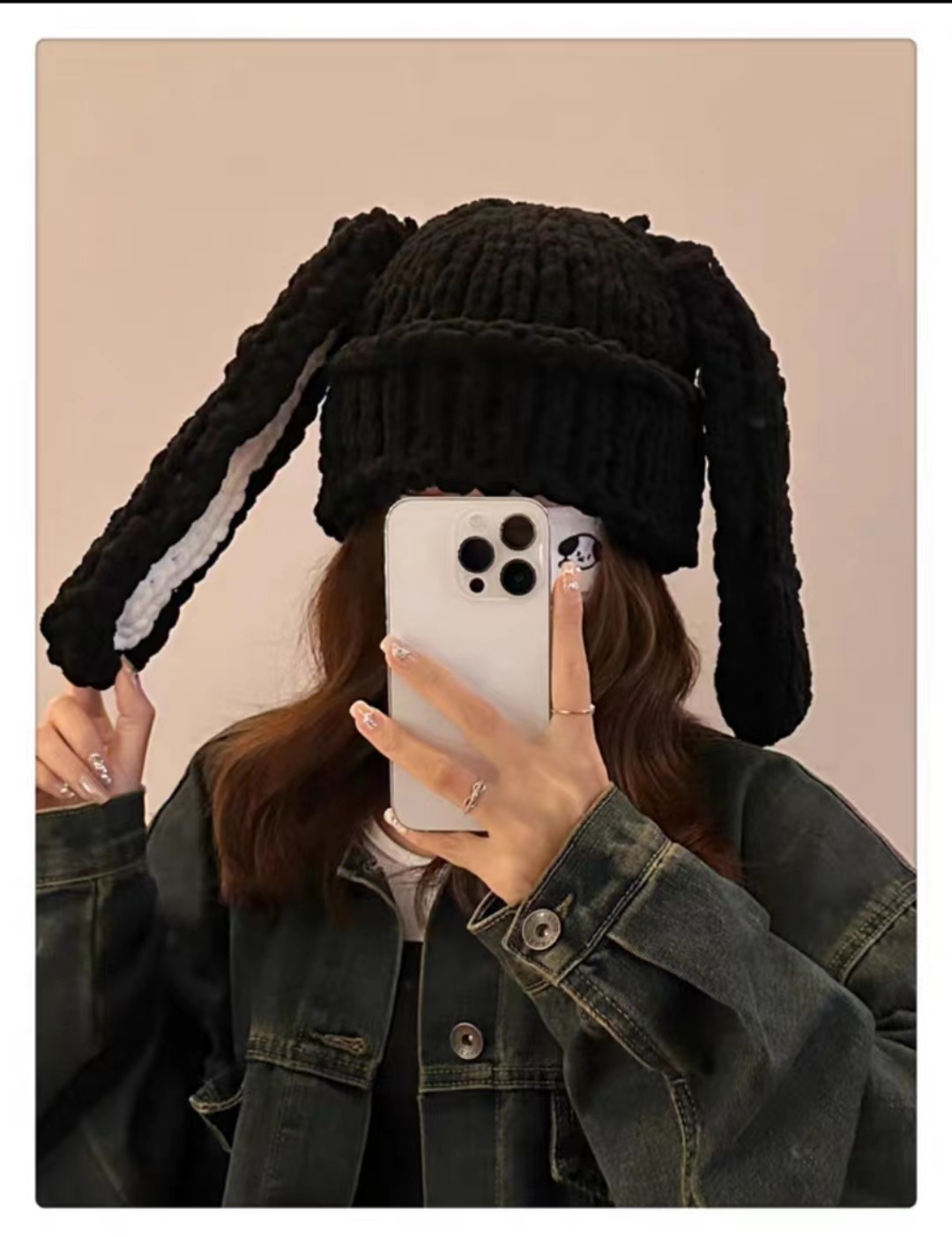 Nouveau dessin animé oreilles de lapin mignonnes et douces chapeau tricoté à la main avec du fil de laine pour la chaleur polyvalente et le visage des enfants mettant en valeur un petit chapeau en laine_voghion.com