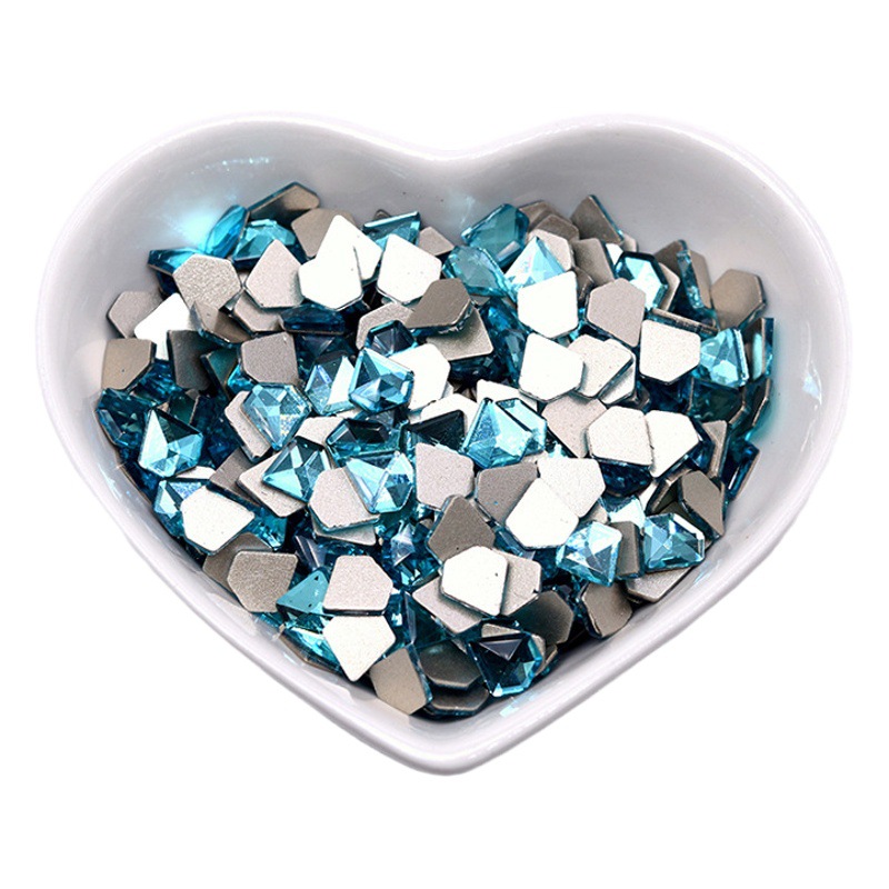 Lake Blue Nail Art Shaped Diamond Mermaid Tears Ice Blue Flat Shaped Diamond Gold Bottom Nail Art Diamond Ornaments