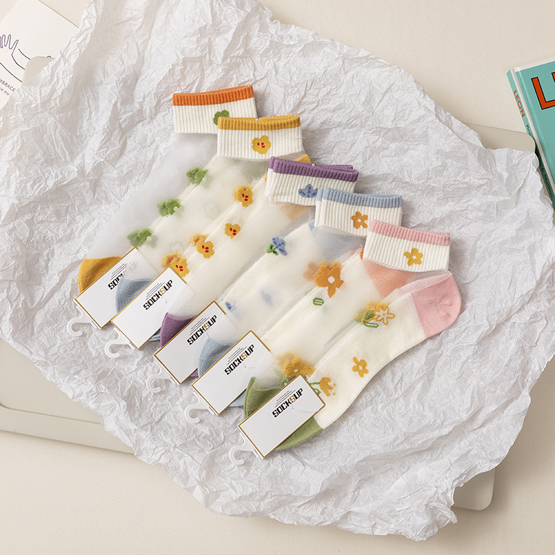 Summer socks women's crystal stockings Japanese cute boat Socks mesh breathable mesh air conditioning socks shallow mouth invisible women's socks