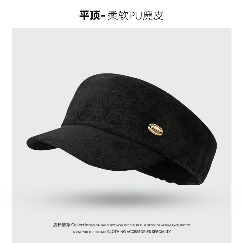 麂皮绒平顶马术帽女秋冬新款高级感美拉德复古海军风报童帽贝雷帽|undefined