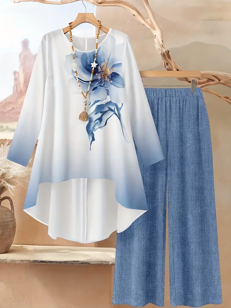 Women's Casual Printed Pant Set Loose-fitting Plus-size Outfit_voghion.com