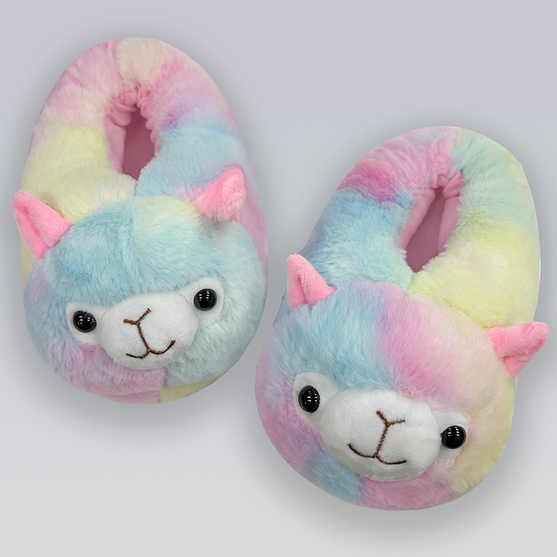 Winter color matching colorful holiday thickened plush shoes home indoor bag heel home cartoon alpaca plush cotton slippers