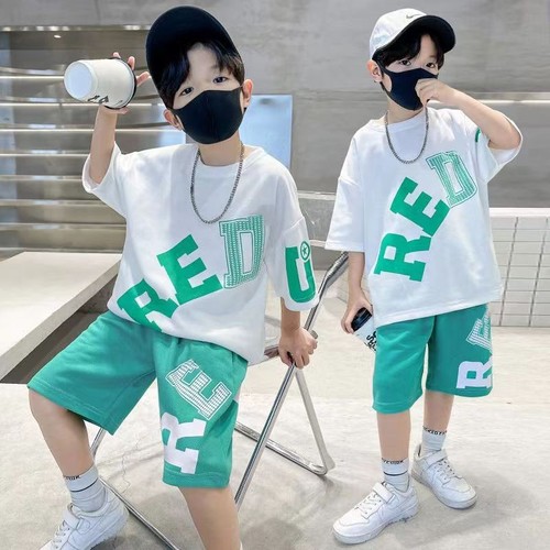 new style trendy boys' summer clothing set, short-sleeved fashionable and handsome children's summer clothes