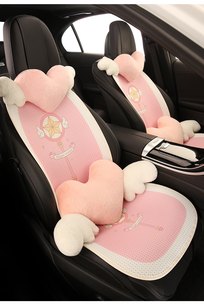 Pink Water Ice Moon Car Seat Cushion Four Seasons Neutral Cute Cartoon Seat Cover Half Pack Seat Cover Seat Cushion Single Piece Fabric