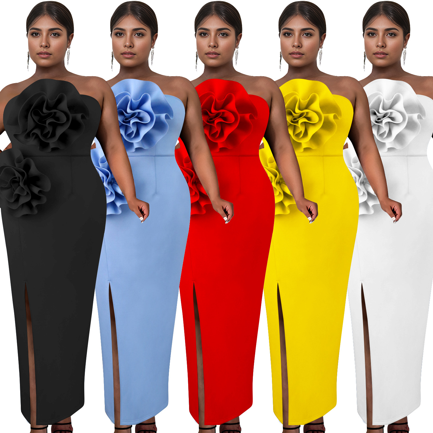 C7039 Aliexpress transfronterizo Amazon estación independiente de moda europea y americana ropa de mujer sin mangas de color sólido vestido de bifurcación nuevo
