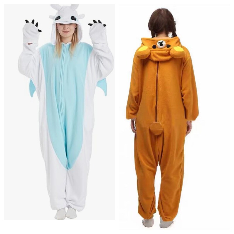 In-Stock Fleece Cartoon Animal Onesie Rilakkuma Pajamas Couple Green Alien Home Performance Costume