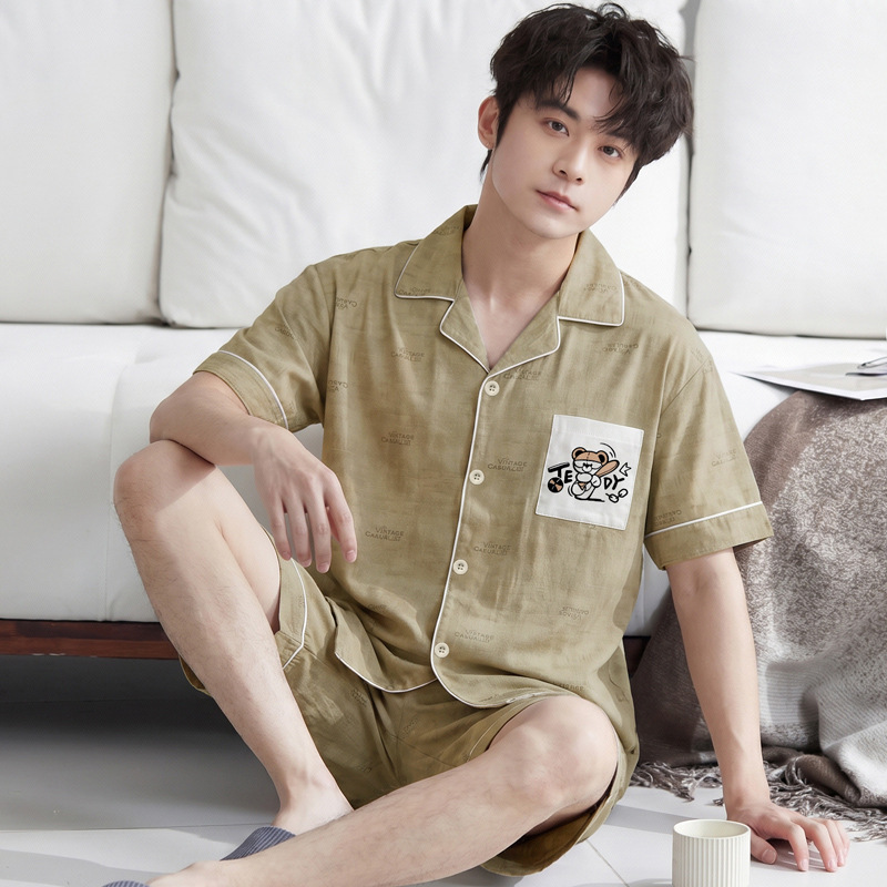 Ins-Style New Baseball Bear Imitation Cotton Men's Pajamas Short-Sleeved Shorts Summer Thin Fashion Home Wear Wholesale