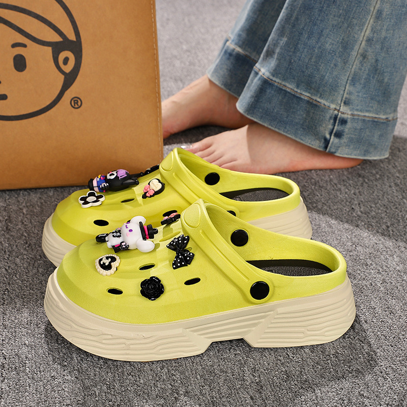 New Summer Girly Thick-Soled Clogs DIY Outer Wear Cute Korean Beach Toe Heightening Sandals for Women