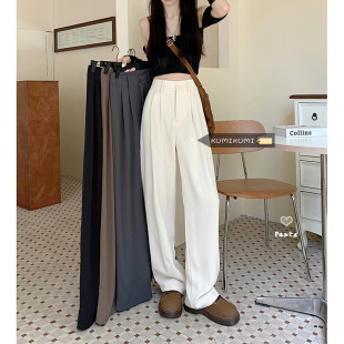 Women's Autumn Suit Pants High Waist Slimming Casual Pants Loose Wide Leg Pants All-match Straight Pants Floor Long Pants