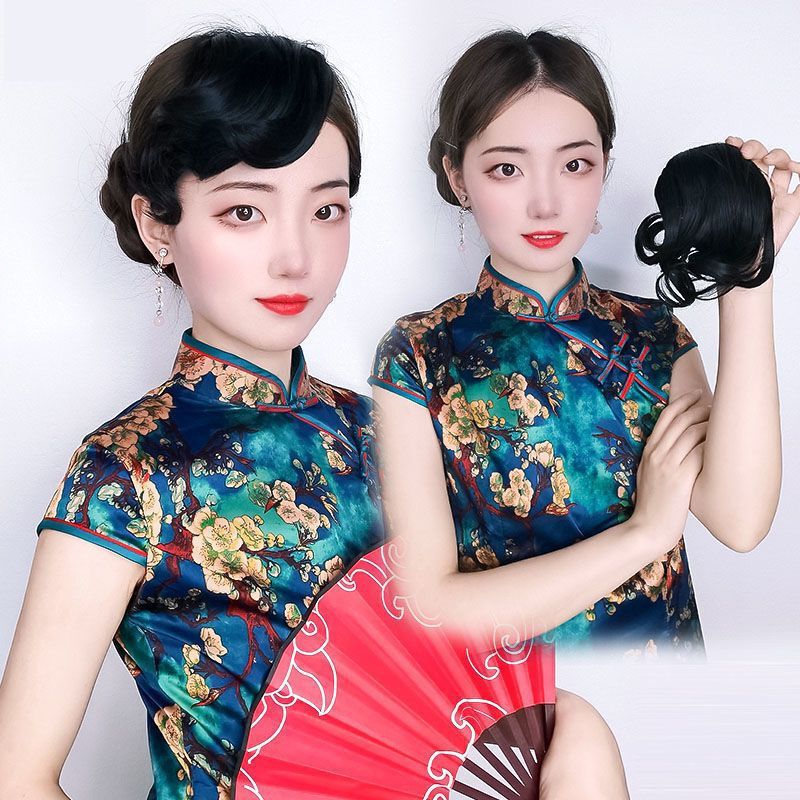 Wig Bangs Women's Retro Cheongsam Style Wig Artificial Hair Republic of China Big Wave Shanghai Beach Antique Hair Bangs