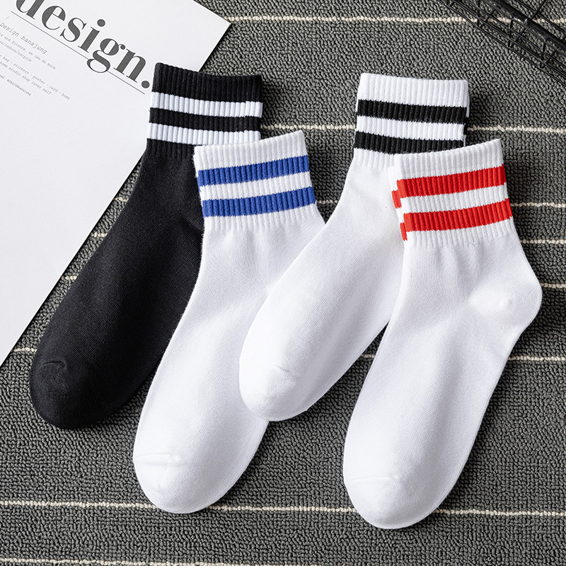 Factory direct autumn and winter socks striped warm tube socks sweat absorbent deodorant antibacterial cotton socks men's simple casual socks