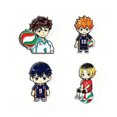 4Pcs Haikyuu!! Merchandise Badges: Hinata Shoyo, Kageyama Tobio, Oikawa Tooru Q-Version Pins