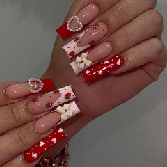 Elegant Pink Peach Heart Strawberry Valentine's Day Wearable Nail Art French Nail Sticker Wholesale