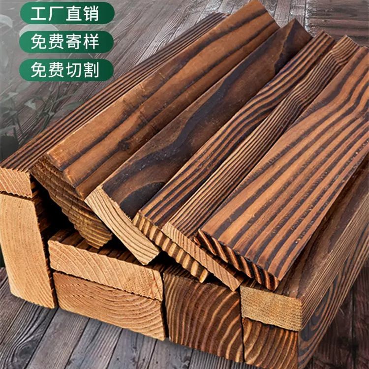 Sylvestris Carbonized Wood Wholesale Solid Wood Board Keel Outdoor Terrace Garden Landscape Fence Carbonized Anti-Corrosion Wood Slats