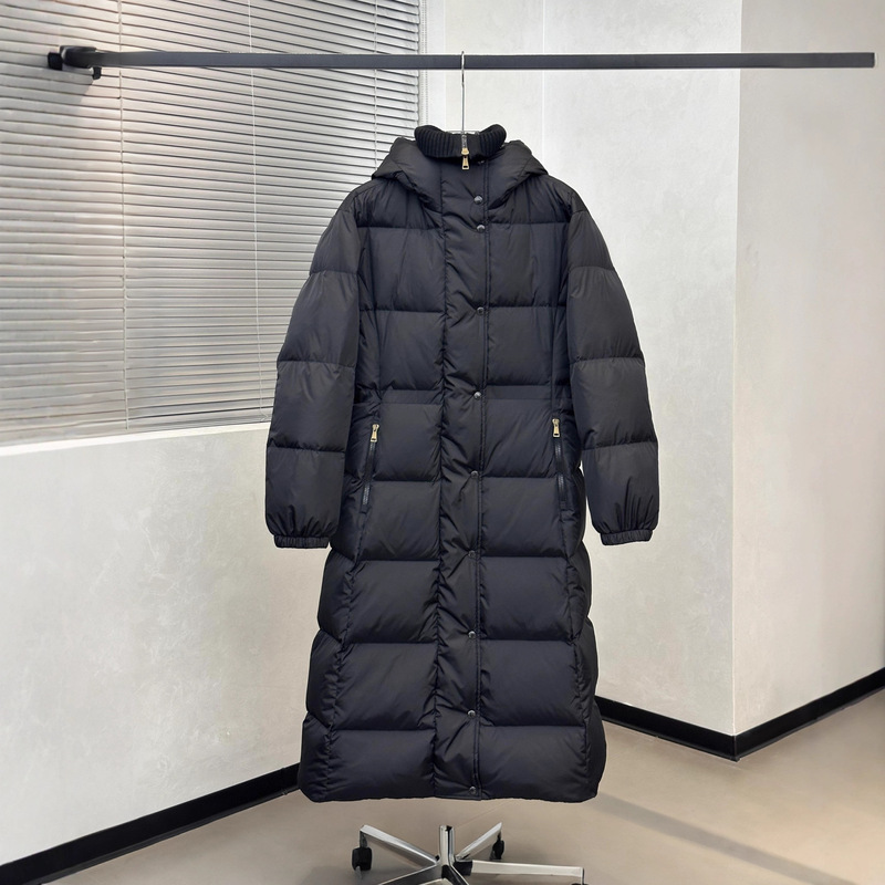 Pure Original Mengjia New Fugitive Princess Chamer Women's Knitted Double-Layer Collar Hooded Pocket Matte Long down Jacket