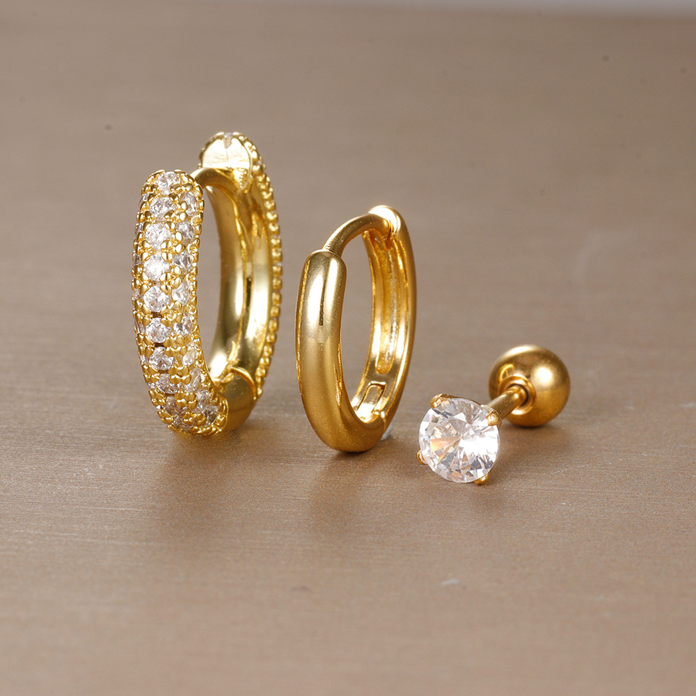 10g Weight Copper Ear Needle Material Zircon Inlay Material Hoop Earrings, Ear Studs Classification 1 Set Quantity Daily Occasion Copper Material Geometric Pattern Women's Gender Plating Design IG Style Style 1 Set IG Style Geometric Plating Copper Zircon Hoop Earrings Ear Studs 8