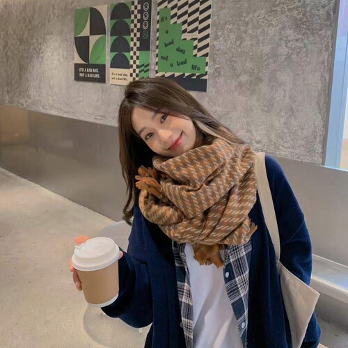 Houndstooth scarf women's wholesale versatile winter imitation cashmere scarf new thickened long scarf can be shipped in one piece
