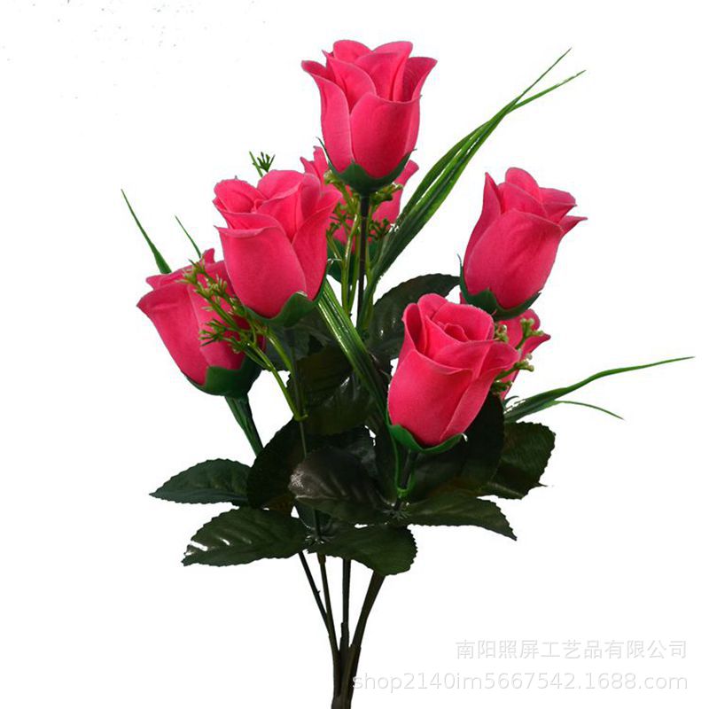 Ramo de Rosas Artificiales de Seda con Siete Cabezas, Decoración Floral Interior