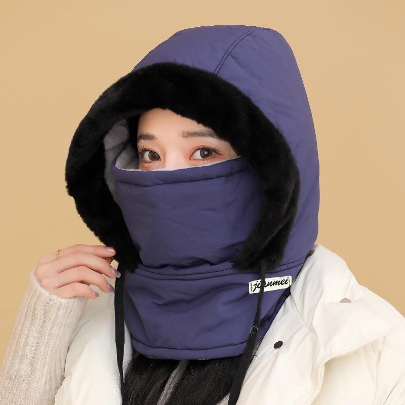 羽绒雷锋帽女冬围脖一体百搭加厚保暖套头全脸防风骑车头盔帽子男|undefined