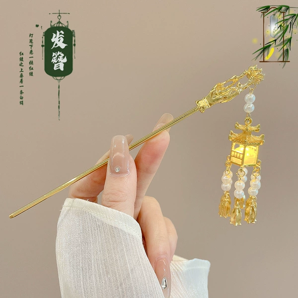 29#Palace lamp can be turned on hairpin-golden (bag)