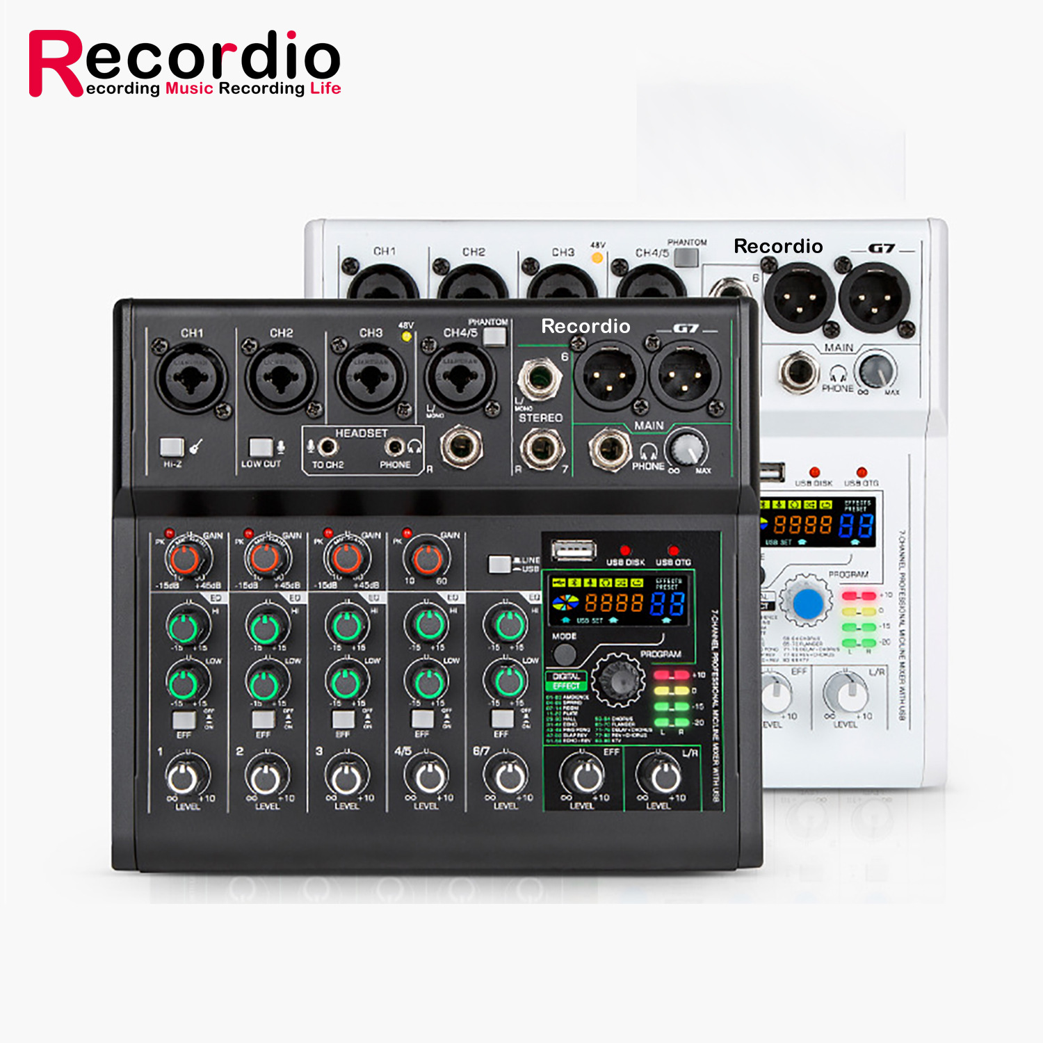 G7小型7路声卡混音器调音台迷你手机直播专业录音otg卡拉ok调音台