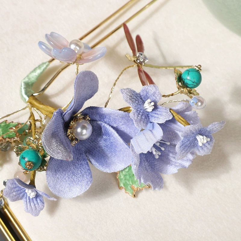 Purple hair accessory handmade, Hanfu for bride, flowered, Chinese style