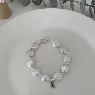 Fashionable Niche Natural Colorful Baroque Freshwater Button Pearl Bracelet 925 Silver Bracelet Plain Silver