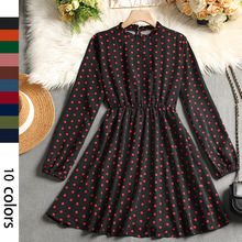 欧美2025秋冬气质波点连衣裙亚马逊跨境女装收腰长袖时尚休闲长裙