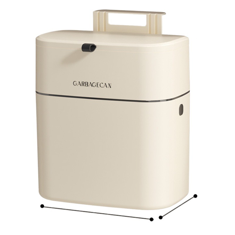 [Selección estricta] cocina colgante basura hogar crema blanco pegatinas sin costura gabinete cesta de basura con tapa pared colgante hogar