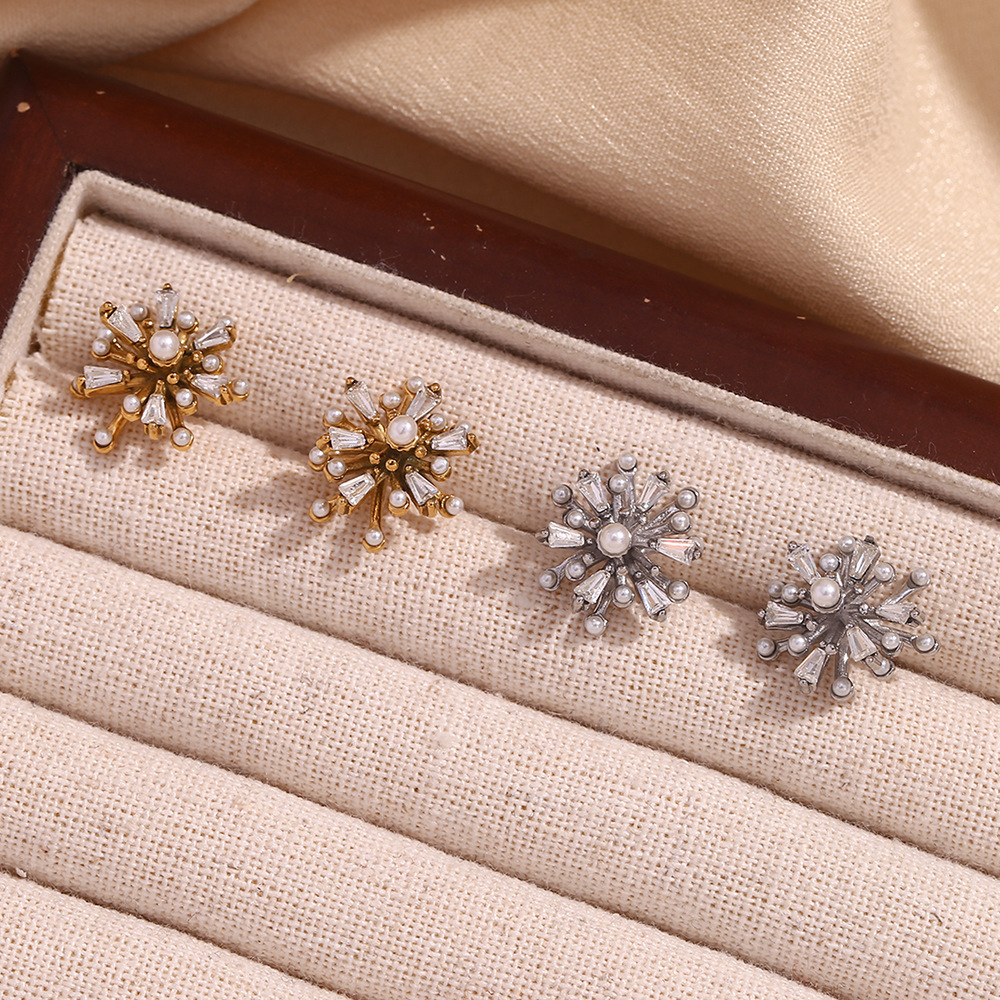 Pearl Zircon Fireworks Stainless Steel Earrings