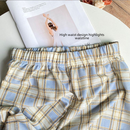 Women's Spring and Summer Thin Grid Pants  New Korean Style Loose and Slim Straight Leg Pants Fashion and Versatile Casual Straight Pants