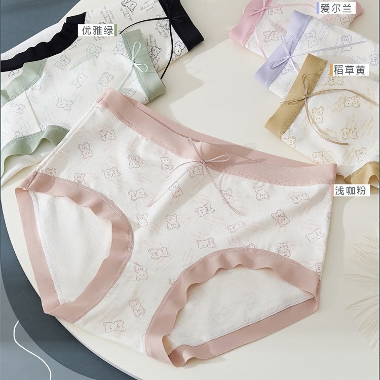 Hainoli Panties Women's Bear Printed Gentle and Exquisite Waist Bow Skin-Friendly and Comfortable Pants Hainoli Panties Women's Bear Printed Gentle and Exquisite Waist Bow Skin-Friendly and Comfortable Pants