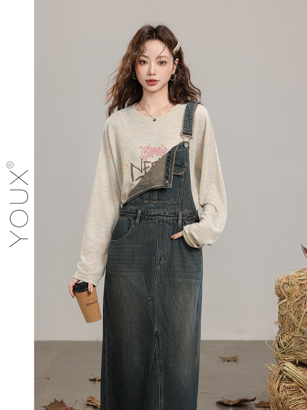 又巷【涂鸦派对】韩版宽松上衣2025早春长袖圆领字母印花t恤女|undefined