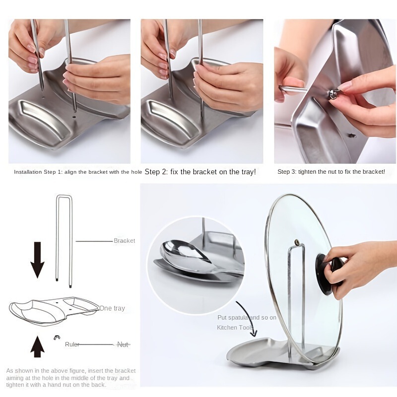 Cross-Border Stainless Steel Pot Lid Rack Storage Pot Rack with Drain Tray Chopping Board Punch-Free Lid Spoon Rack Soup Spoon Rack Cross-Border Stainless Steel Pot Lid Rack Storage Pot Rack with Drain Tray Chopping Board Punch-Free Lid Spoon Rack Soup Spoon Rack