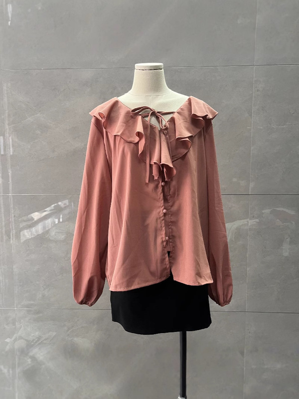 French-Style Gentle Age-Reducing Ruffled V-Neck Blouse for Women, Thin Sweet Temperament Outerwear Versatile Sun-Protective Top
