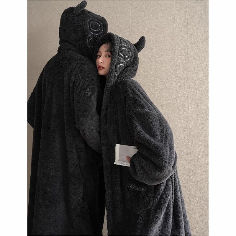 Flannel Couple Pajamas for Women in Winter, Little Devil Thickeneded Warm Coral Velvet Men's Pajamas and Home Clothes